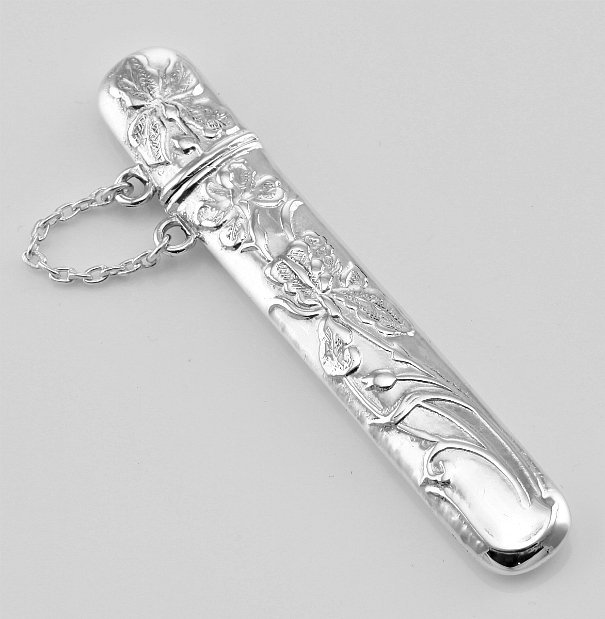 LAST ONES!! NEW ART NOUVEAU TEAR DROP STYLE STERLING SILVER NEEDLE CASE
